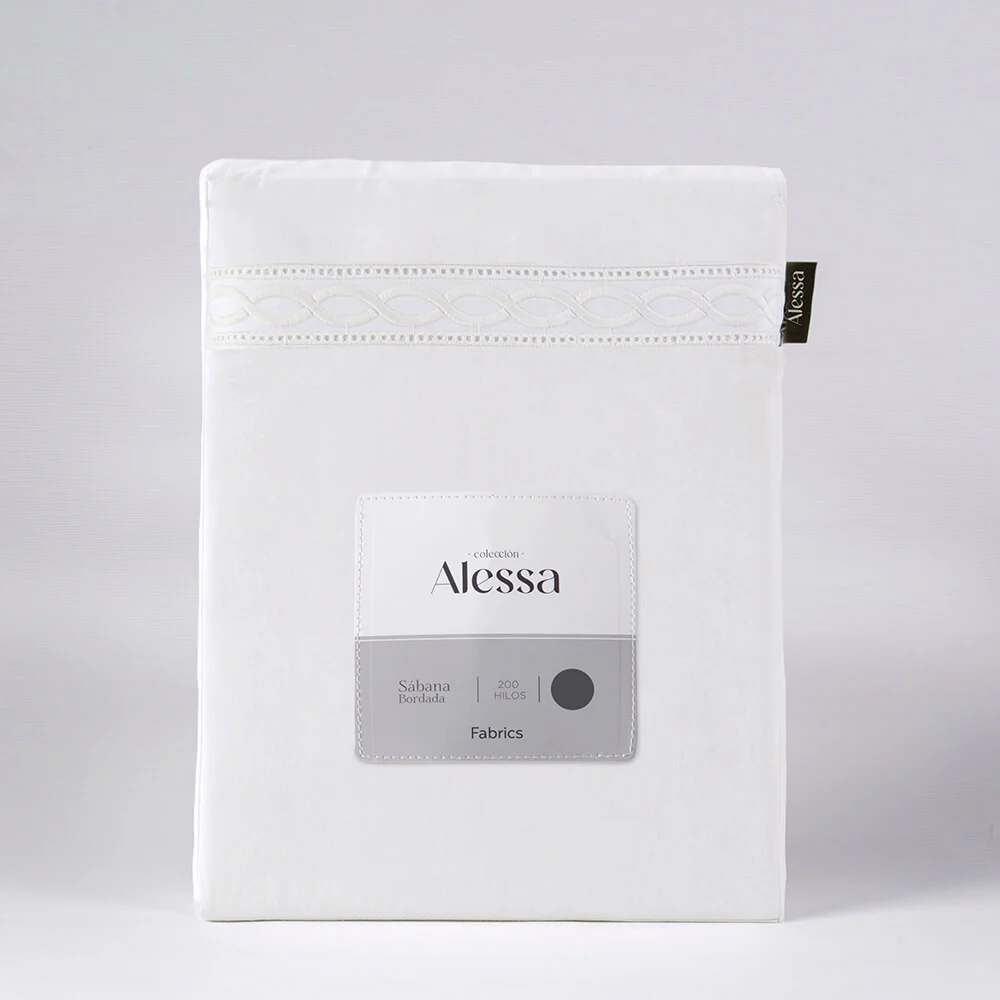 Sábana 200 Hilos Bordadas Cadena 2 Plazas Blanca - Image 3