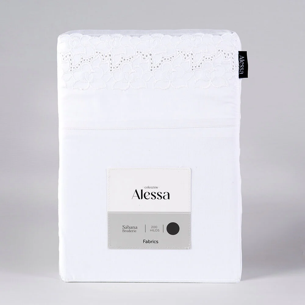 Sábana 200 Hilos Broderie  Hortensia 1.5 Plazas Blanca - Image 3