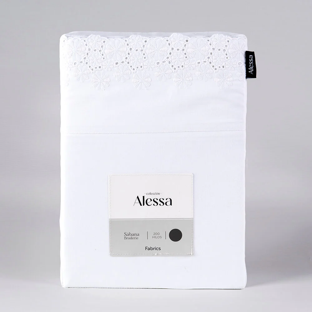 Sábana 200 Hilos Broderie Magnolia 1.5 Plazas Blanca - Image 3